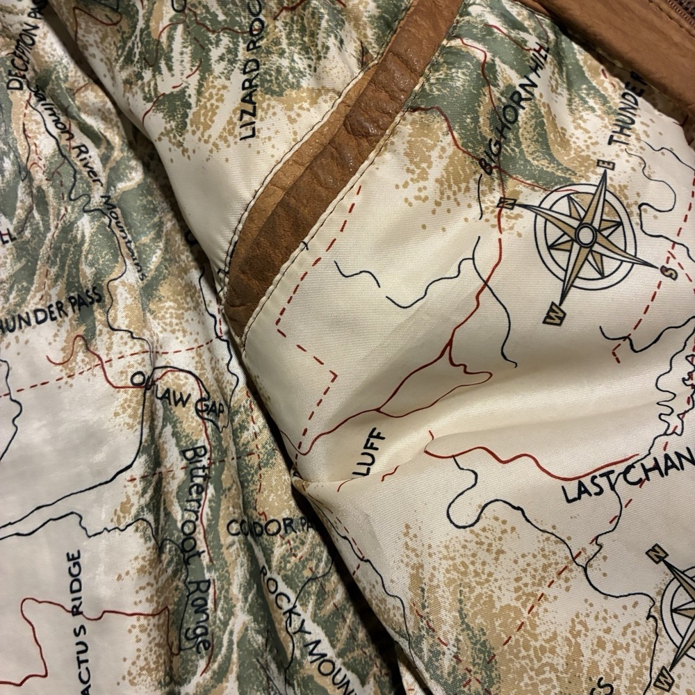 Marlboro Adventure Team Brown Leather Jacket Map Lined Men's L rare - Picture 12 of 13